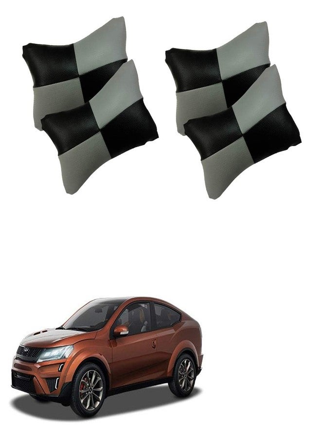 Adroitz Grey Universal Neck Rest Pillow Faux Leather Material in Check Design for All Cars (Pair of 2)_180 - Image 1