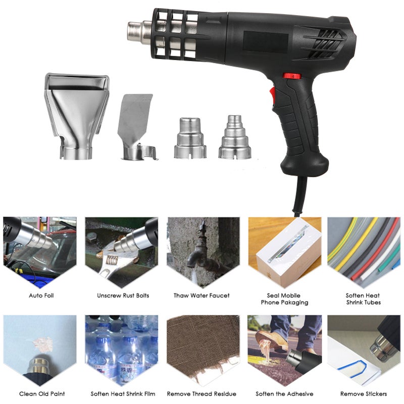 Hot Air Machine 1600-2000W Hot Air Heating Machine Kit with Dual Temperature Setting (122℉~1012℉) Fast Heating Tool with 4 Nozzles for Crafts Shrink Tubing Wrapping Stripping Paint Epoxy Resin - Image 4