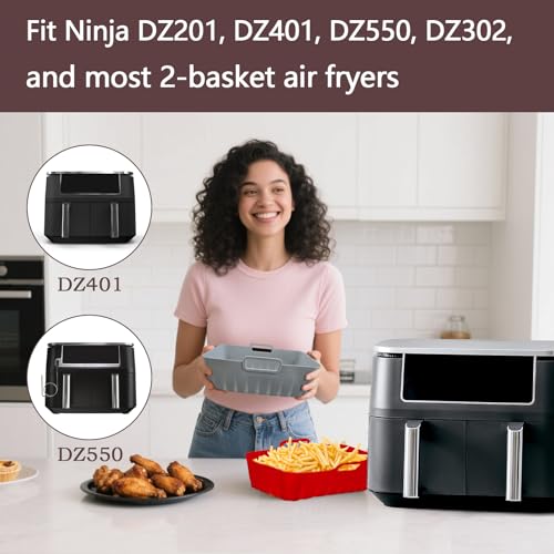 Golden Associate Silicone Liners Rectangle 2 Pcs for Air Fryer Dual Basket 8 to 10 Qt, Food-grade Reusable Baking Tray Fit Ninja DZ201 DZ401 DZ550, 4 to 5 Qt Each, Double Zone Airfryer Accessories - Image 5