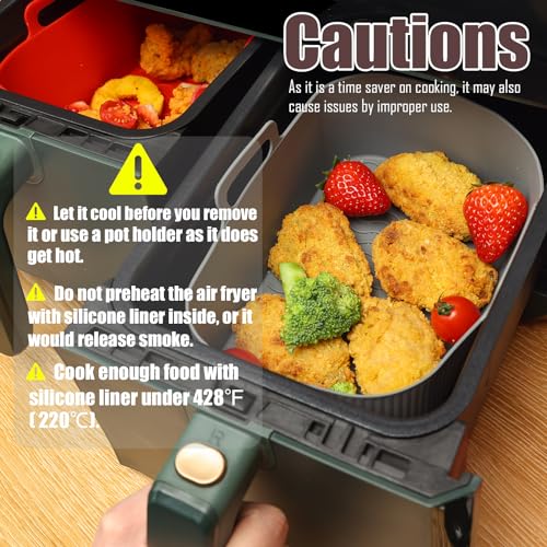Golden Associate Silicone Liners Rectangle 2 Pcs for Air Fryer Dual Basket 8 to 10 Qt, Food-grade Reusable Baking Tray Fit Ninja DZ201 DZ401 DZ550, 4 to 5 Qt Each, Double Zone Airfryer Accessories - Image 4