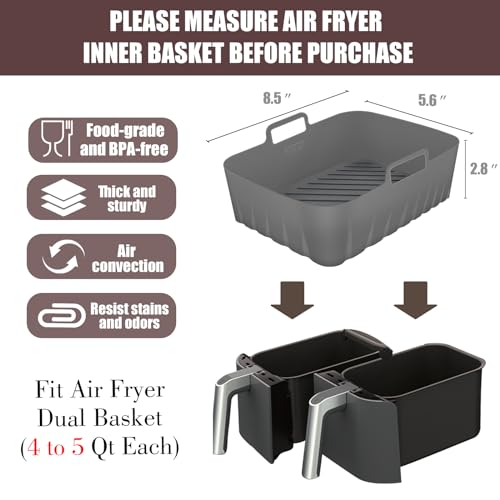 Golden Associate Silicone Liners Rectangle 2 Pcs for Air Fryer Dual Basket 8 to 10 Qt, Food-grade Reusable Baking Tray Fit Ninja DZ201 DZ401 DZ550, 4 to 5 Qt Each, Double Zone Airfryer Accessories - Image 2