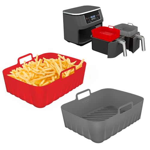Golden Associate Silicone Liners Rectangle 2 Pcs for Air Fryer Dual Basket 8 to 10 Qt, Food-grade Reusable Baking Tray Fit Ninja DZ201 DZ401 DZ550, 4 to 5 Qt Each, Double Zone Airfryer Accessories - Image 1