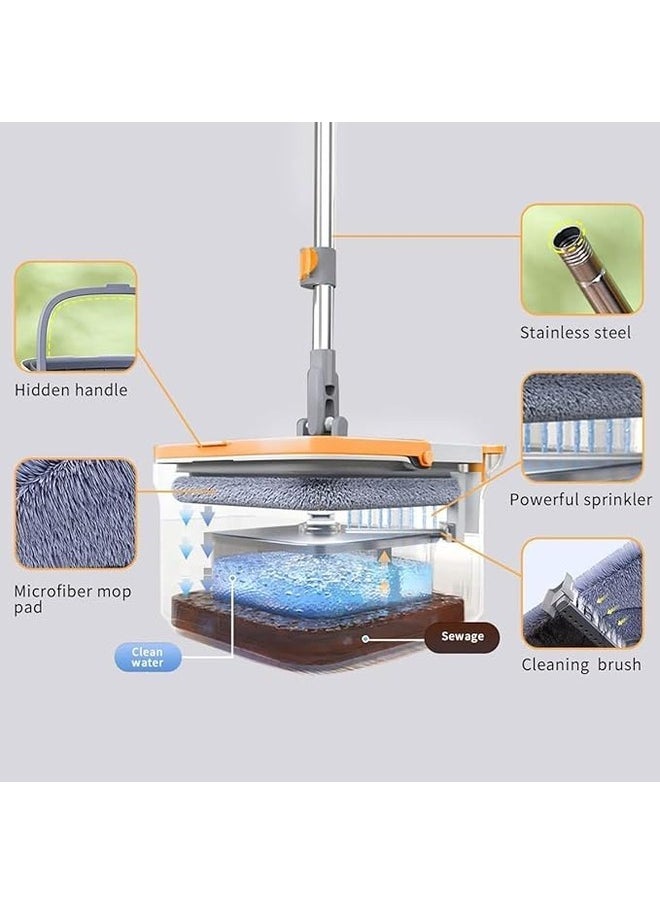 Generic - Magic Pro floor Mop & Bucket Set 360°Spinning Flat Mop with Self Separation Dirty and Clean Water System 1Pc Washable Microfiber Replacement Pad 1 Bucket Extended Handle for Home Kitchen - Image 1