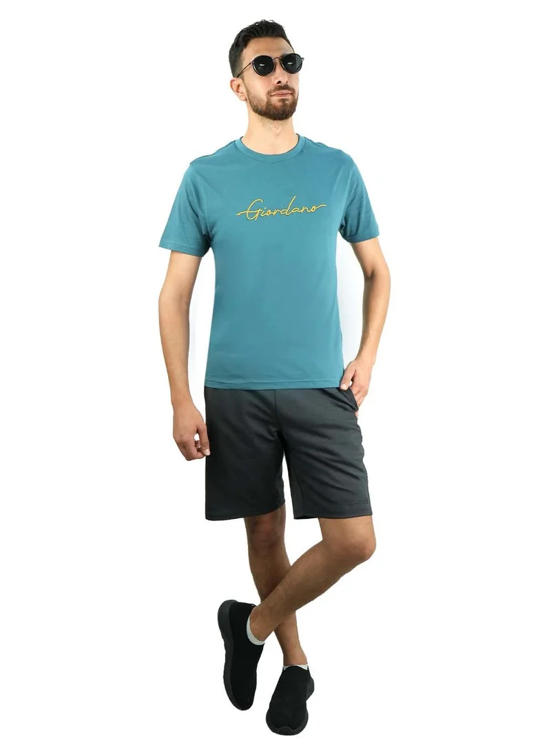 جيوردانو تي شيرت قطن رجالي بياقة دائرية وطبعة مميزة
