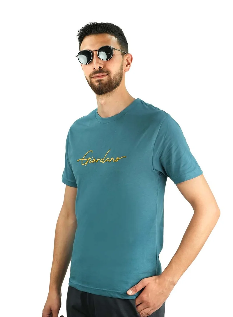جيوردانو تي شيرت قطن رجالي بياقة دائرية وطبعة مميزة