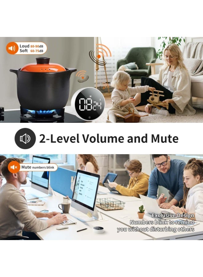 Digital LED Kitchen Timer with Magnetic Base, 3-Level Adjustable Volume Loud Alarm, Countdown & Countup Timer, Easy Operation for Kids & Elderly, Batteries Included – White - Image 5