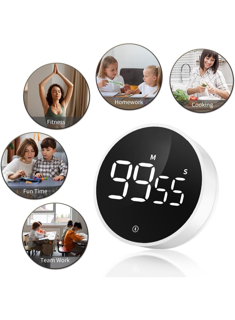 Digital LED Kitchen Timer with Magnetic Base, 3-Level Adjustable Volume Loud Alarm, Countdown & Countup Timer, Easy Operation for Kids & Elderly, Batteries Included – White - Image 2