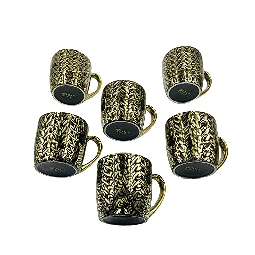 Lvook Premium Bone China Tea Cup Black Gold Check Coffee Mug and Set o f-6 (Color-Gold&Black) Size-200 ml - Image 3