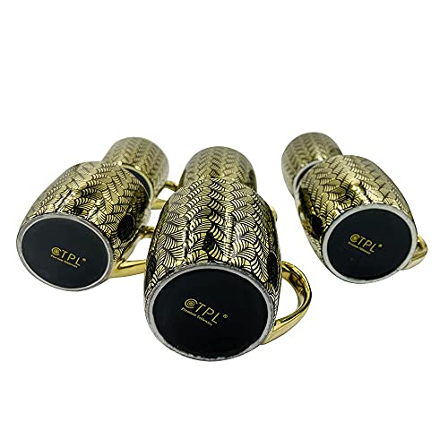 Lvook Premium Bone China Tea Cup Black Gold Check Coffee Mug and Set o f-6 (Color-Gold&Black) Size-200 ml - Image 4