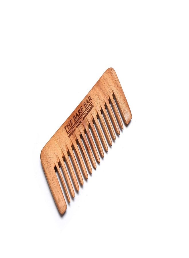The Bare Bar Organic Wide Tooth Neem Wooden Comb Pack of 2 For Women Hair Growth | Neem Wood Kangi Hair Comb For Women & Men | Handmade Wooden Hair Bamboo Comb - Premium Kachi Neem Comb For Hair Growth - Image 1