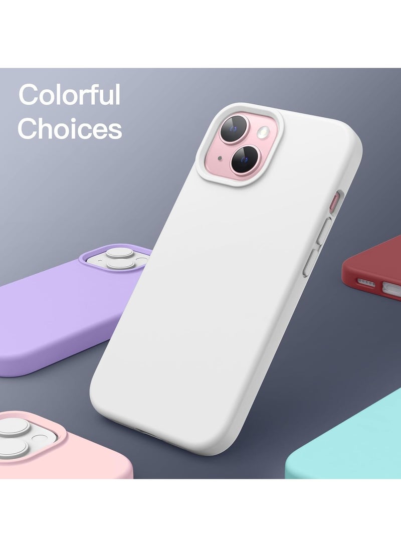 Compatible with iPhone 15 Plus/14 Plus Case 6.7 Inch Slim Liquid Silicone 4 Layers Soft Gel Rubber Shockproof Protective Phone Case with Anti Scratch Microfiber Lining (White) - Image 2