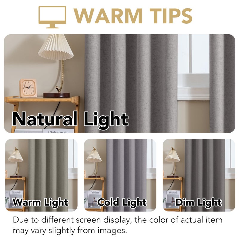 H.VERSAILTEX Linen Curtains 100% Blackout Curtains for Bedroom 96 inch Long Full Light Blocking Nature Linen Blended Window Curtains for Living Room Nickel Grommet (2 Panels  Heathered Dove) - Image 4