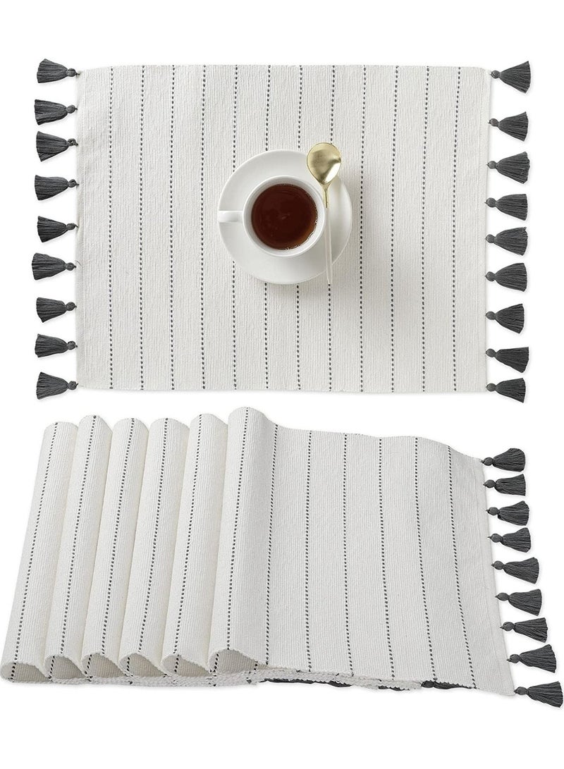 Folkulture Placemats Set of 6, 100% Cotton Ribbed Place Mats 14 x 19 Inches withTassels, Table Mats for Farmhouse Table Decorations, Modern Boho Placemats for Dining Table, Charcoal Gray - Image 1