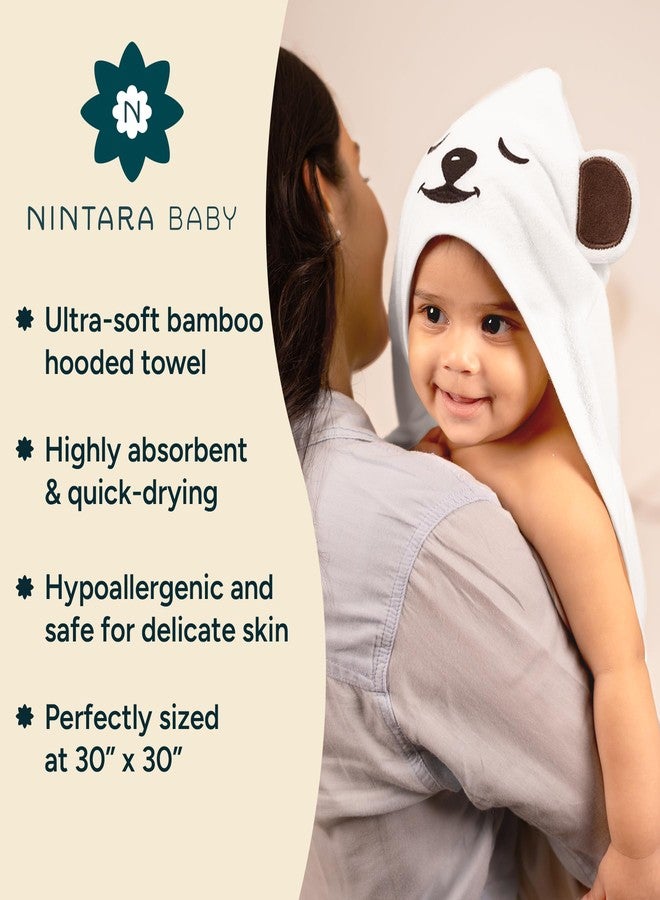 NINTARABABY منشفة بغطاء رأس من نينتارابي - غطاء حمام من قطن الخيزران، 76 سم × 76 سم، فائقة الامتصاص، ناعمة، تسمح بمرور الهواء، مضادة للحساسية، هدية مثالية للمواليد الجدد والأطفال الصغار والرضع، بتصميم حيوان لطيف - Image 2