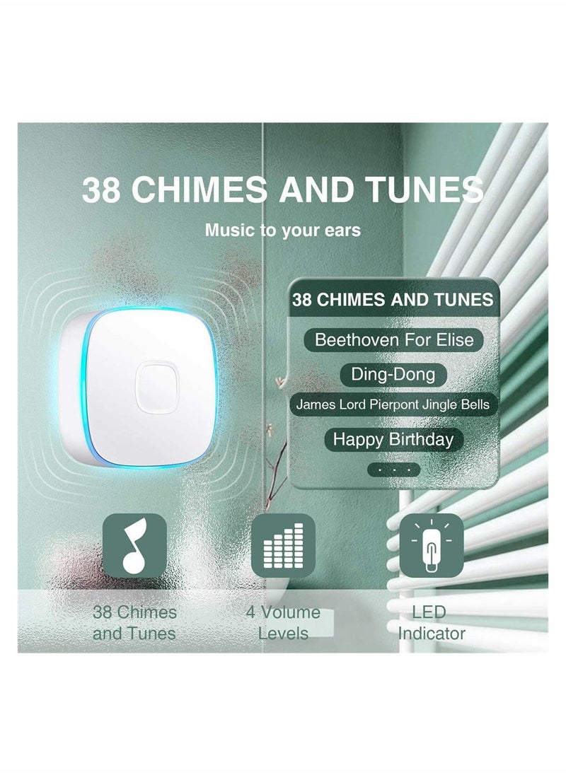 SYOSI - Wireless Doorbell, Waterproof Door Bell with 38 Melodies and Led Flash,1000-Foot Range, 4 Level Volume, 2 Remote Buttons and 1 Receiver - Image 1