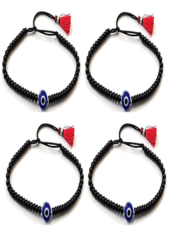 LIGAMENT Black Thread Black Beads With Blue Evil Eye Nazariya Adjustable Bracelet For Unisex (Western, 5) - Image 1