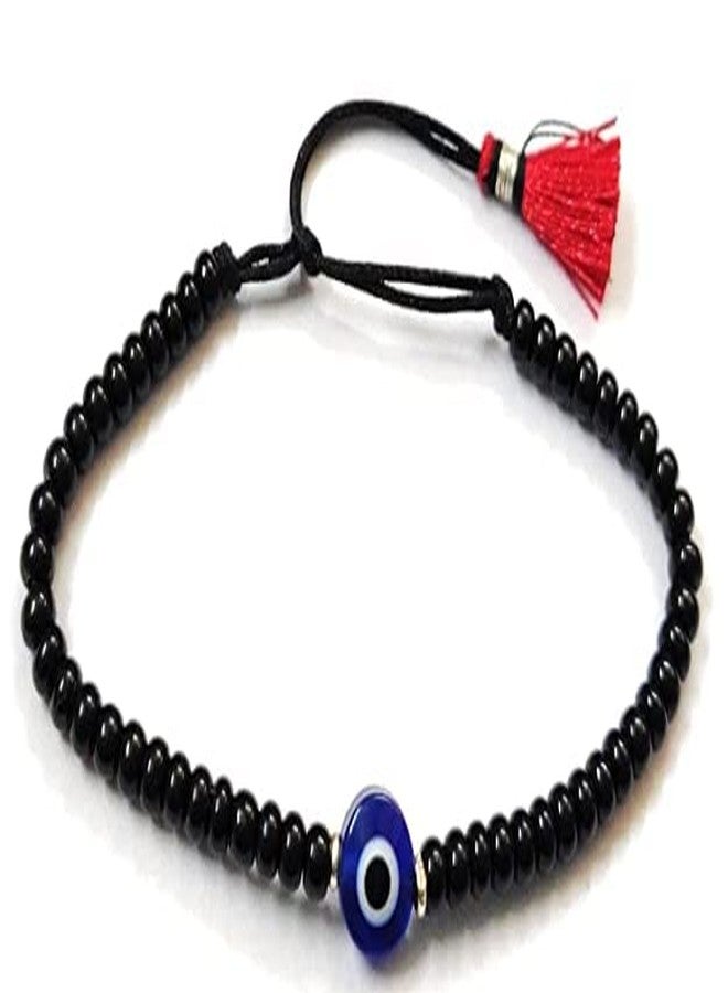 LIGAMENT Black Thread Black Beads With Blue Evil Eye Nazariya Adjustable Bracelet For Unisex (Western, 5) - Image 2