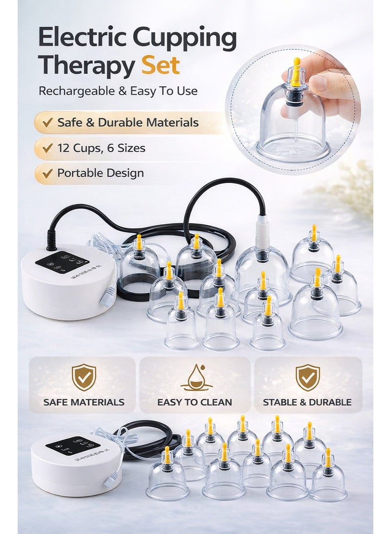 سيسلي جهاز حجامة كهربائي جهاز كاسات هوائية كهربائي طقم حجامة منزلي قابل للشحن، 5 مستويات شفط مع خرطوم تمديد 65 سم ومضخة ضغط سلبي و12 كوب للعناية بالرقبة والظهر والخصر والساقين - Image 2