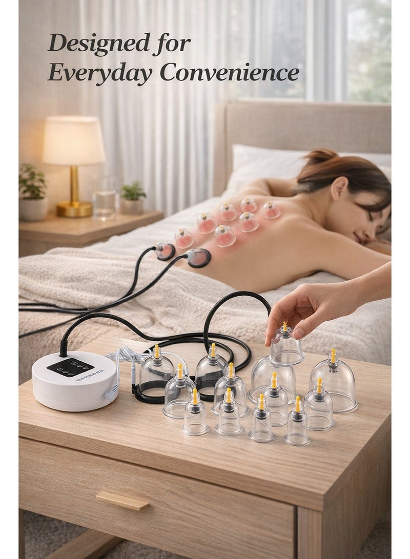 سيسلي جهاز حجامة كهربائي جهاز كاسات هوائية كهربائي طقم حجامة منزلي قابل للشحن، 5 مستويات شفط مع خرطوم تمديد 65 سم ومضخة ضغط سلبي و12 كوب للعناية بالرقبة والظهر والخصر والساقين - Image 4