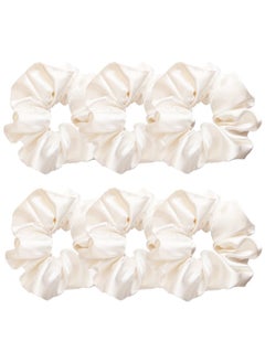 Sufermoe Sufermoe 6 Pcs Satin Silk Hair Scrunchies Pearl White Pearl white with a little peach pink not pure white 45 Inch Hair Ties for Women and Girls Hair Accessories 