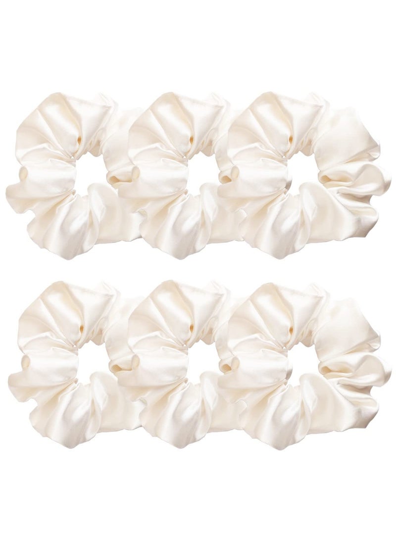 Sufermoe - Sufermoe 6 Pcs Satin Silk Hair Scrunchies Pearl White Pearl white with a little peach pink not pure white 45 Inch Hair Ties for Women and Girls Hair Accessories - Image 1