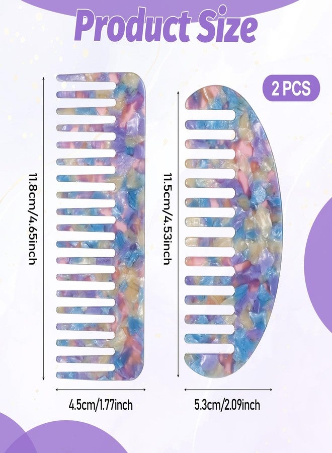Larrel 2PCS Acetate Wide Tooth Comb, Tortoiseshell Wide Tooth Comb, 2 Shapes Detangling Combs for Women and Men, Acrylic Travel Combs for Bangs, Long, Curly, Thick, Thin, Wet and Dry Hair (Violet) - Image 2