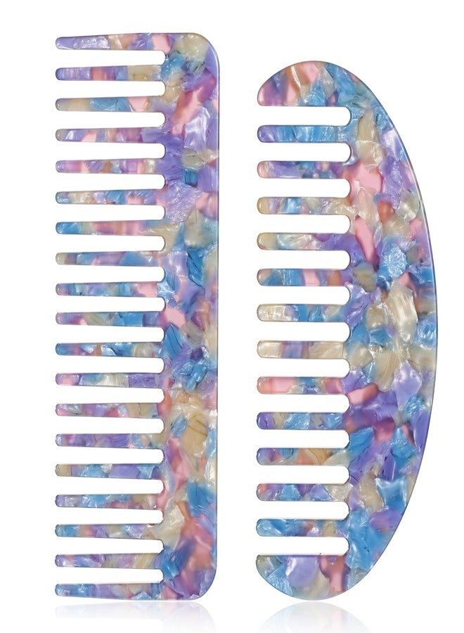 Larrel 2PCS Acetate Wide Tooth Comb, Tortoiseshell Wide Tooth Comb, 2 Shapes Detangling Combs for Women and Men, Acrylic Travel Combs for Bangs, Long, Curly, Thick, Thin, Wet and Dry Hair (Violet) - Image 1