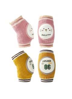 Oasisgalore 2 Pairs Baby Knee Pads, Breathable Cotton, Unisex, Cat & Turmeric Print, with Sponge Pad  - Image 1