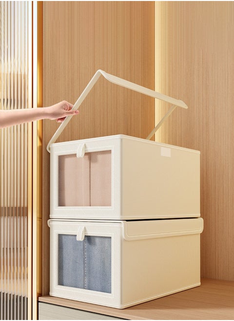3-piece foldable wardrobe storage box, clothing storage and organizing box, with visible transparent lid for easy searching, washable with fixed handle storage box, used for storing clothing and toys