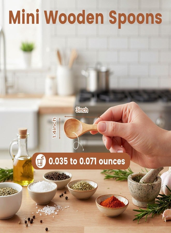 هانزغو مجموعة هانزجو من 10 ملاعق خشبية صغيرة، بطول 3 بوصات، مثالية لبرطمانات التوابل، والملح، والحبوب، والسكر، والقهوة، والعسل، والحلويات، والشاي. ملاعق شاي خشبية صغيرة للمطبخ، هدية مثالية ومناسبة لإضافتها إلى هدايا المطبخ. - Image 2