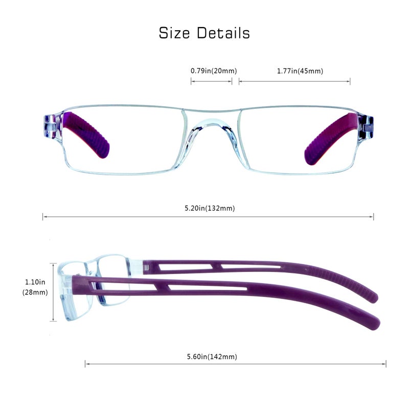 VisionGlobal 8 Pairs Reading Glasses  Blue Light Blocking Glasses  Computer Reading Glasses for Women and Men  Fashion Square Eyewear Frame (4black+4purple +2.50 Magnification) - Image 3