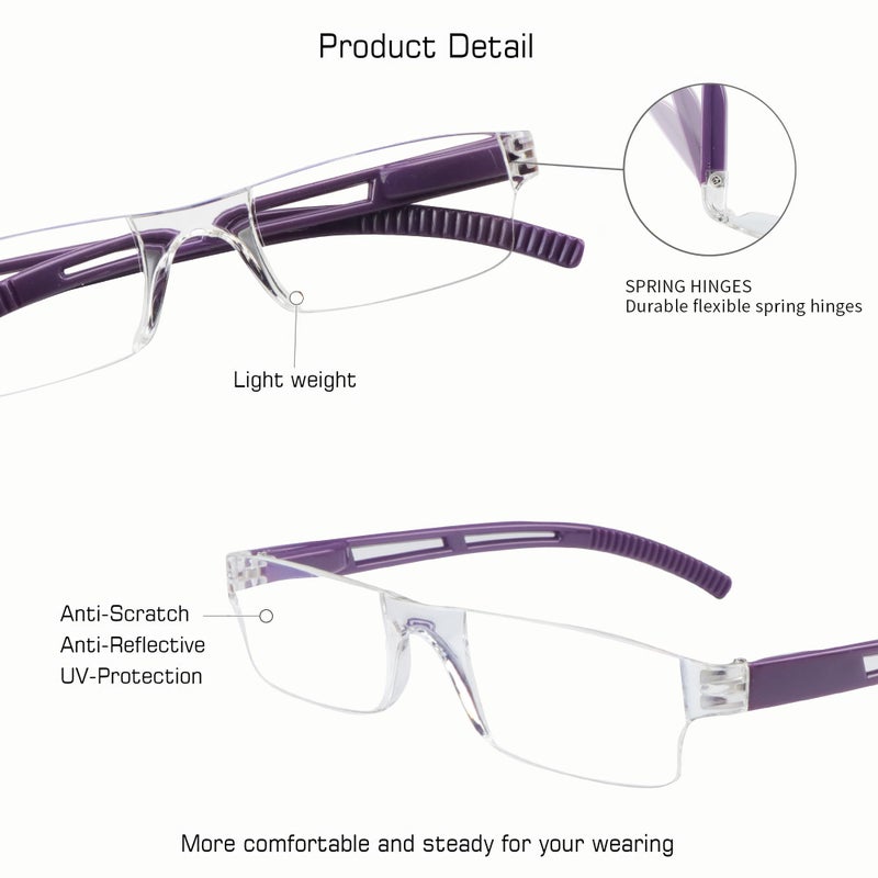 VisionGlobal 8 Pairs Reading Glasses  Blue Light Blocking Glasses  Computer Reading Glasses for Women and Men  Fashion Square Eyewear Frame (4black+4purple +2.50 Magnification) - Image 2
