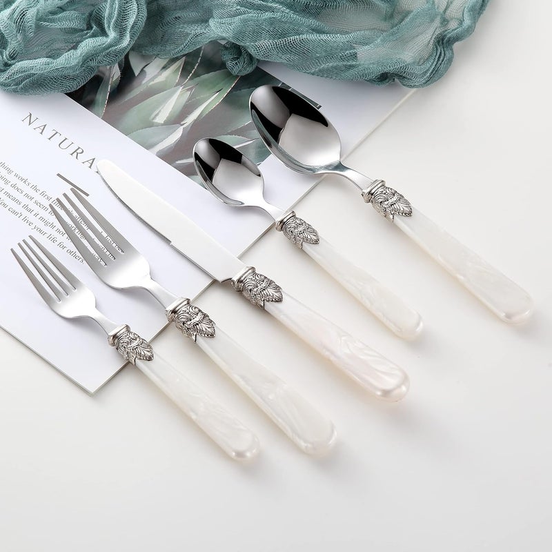 CATHYLIN 20 pieces Stainless Steel Vintage Flatware Sets With White HanldSilverware Set For 4Dishware Safe20 White - Image 5
