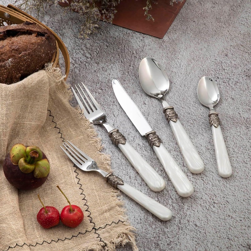 CATHYLIN 20 pieces Stainless Steel Vintage Flatware Sets With White HanldSilverware Set For 4Dishware Safe20 White - Image 2