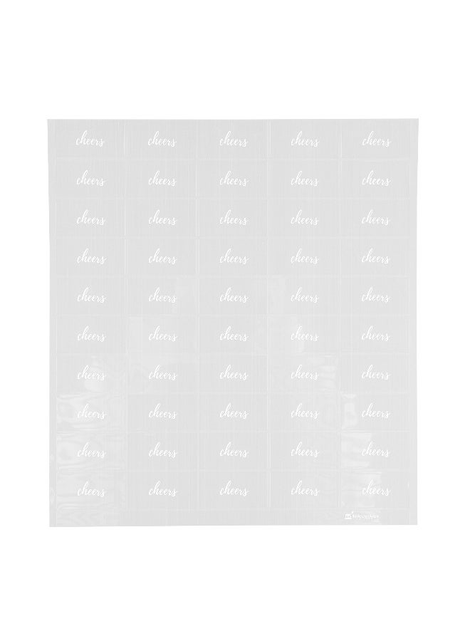 Restaurantware Label Tek 1.9 x 1 Inch Cheers Juice Bottle Labels, 100 Self-Adhesive Labels For Bottles - Resists Condensation, For Drink Pouches, Clear With White Font Plastic Water-Resistant Labels - Image 2