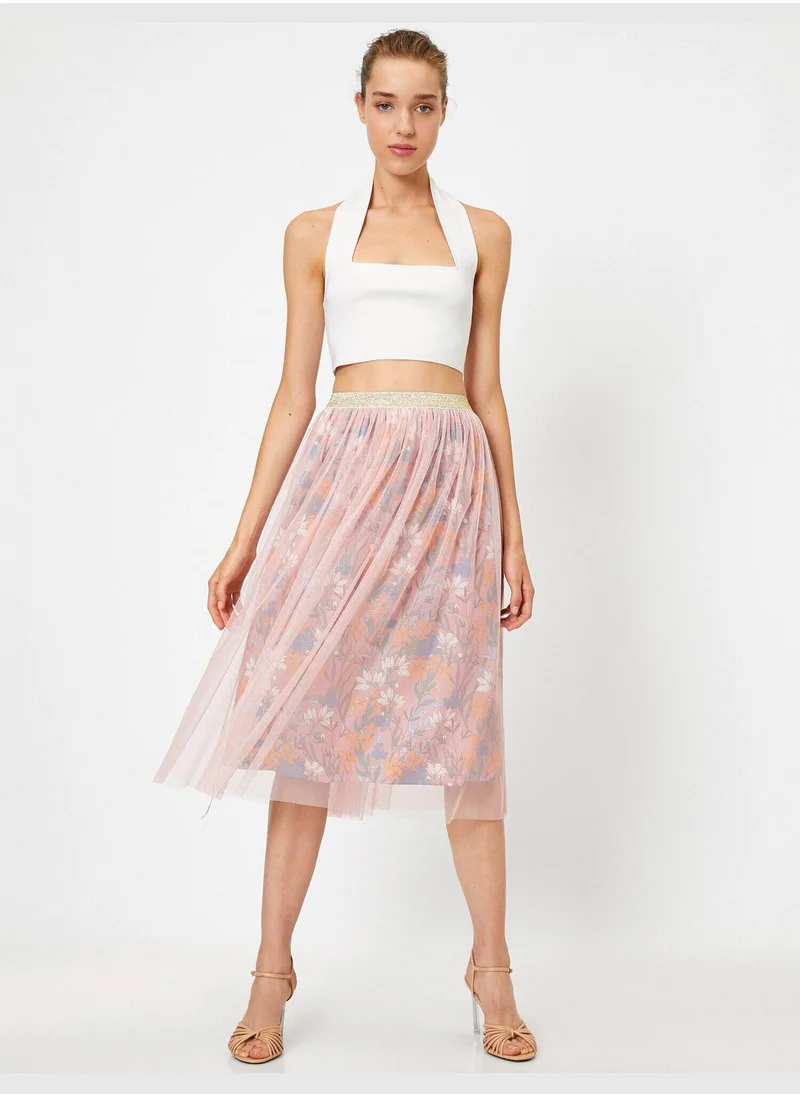 KOTON Floral Tulle Midi Skirt