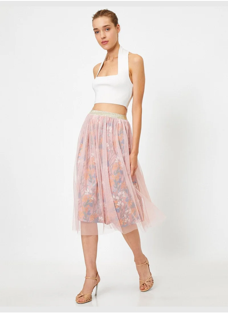 KOTON Floral Tulle Midi Skirt