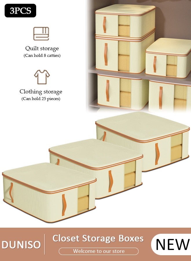 DUNISO 3 Piece Package Clothes Organizer Storage Box, Foldable Clothing Storing Bins, Large Capacity Cloth Container Reinforced Handle For Bedroom Livingroom - Image 1
