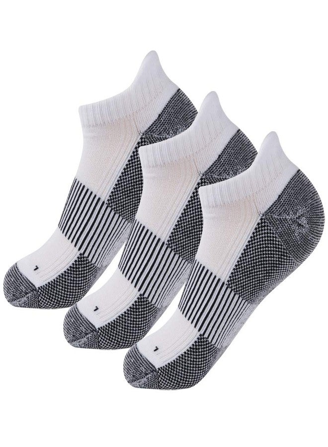 FOOTPLUS 3 Pairs Copper Infused Socks Golf Women Copper Low Cut Odor Free No Blister Breathable Athletic Thick Comfortable Running Tennis Socks for Foot Pain,White& Black, Medium - Image 1