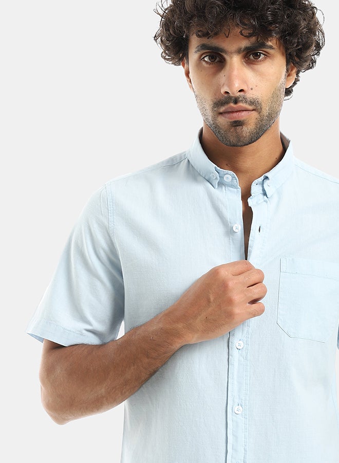 Andora Turned Down Collar Button Closure Long Sleeves Casual Shirt - Light Blue - Image 4