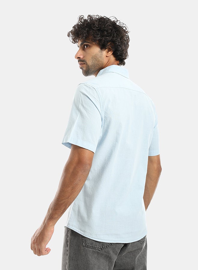 Andora Turned Down Collar Button Closure Long Sleeves Casual Shirt - Light Blue - Image 3