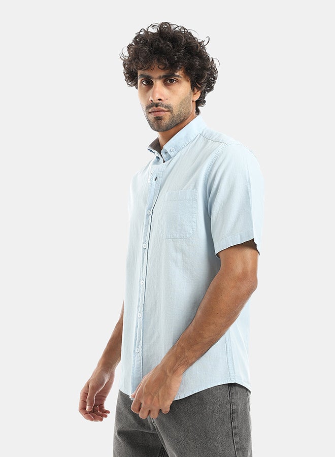 Andora Turned Down Collar Button Closure Long Sleeves Casual Shirt - Light Blue - Image 2