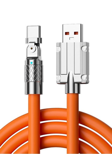 180° Rotating Fast Charge Cable with Charging Indicator, USB to C Cord Maximum Output Power 120W, Flexible Rotary Connector Thick Rubber Safety Charging(for Type-C, Orange 2 Meter)