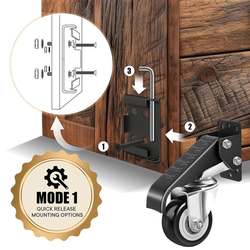 SPACECARE Workbench Casters kit 900Lbs Heavy Duty Quick Release 2 Mounting Options Retractable Workbench Stepdown Caster Wheels Adjustable Polyurethane Durable Steel Construction (Set of 4) - Image 3