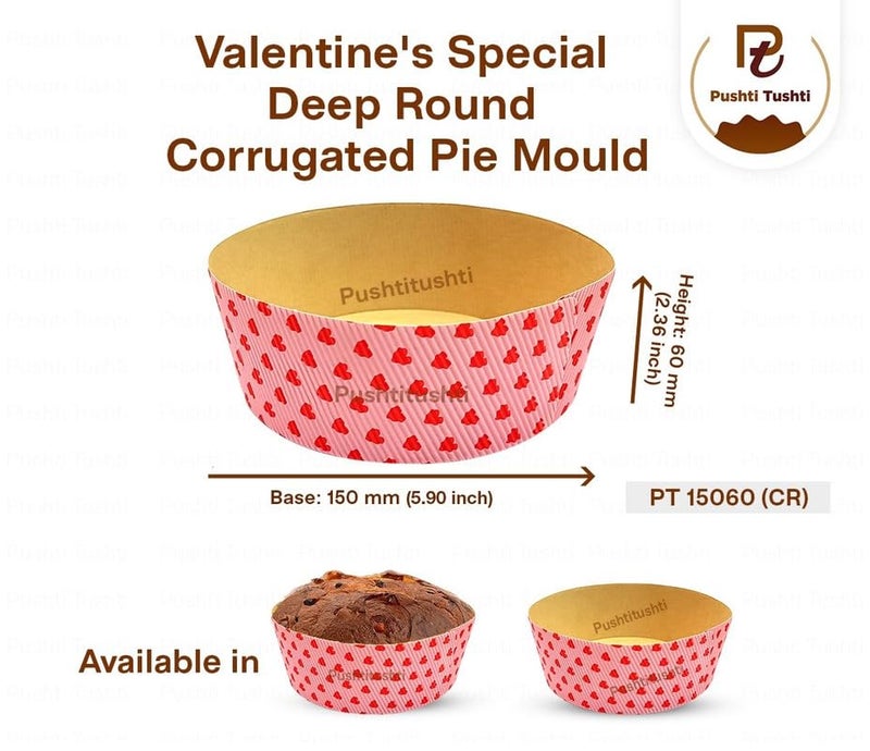 PUSHTI TUSHTI PUSHTI TUSHTI Bake Serve Corrugated Flat Pie Plumpy Valentines Special Deep Pie Mould 15 x 35 cm Bakeable Tray Plum Muffin Cake Loaf Home Restaurant Pack of 25Pcs - Image 2