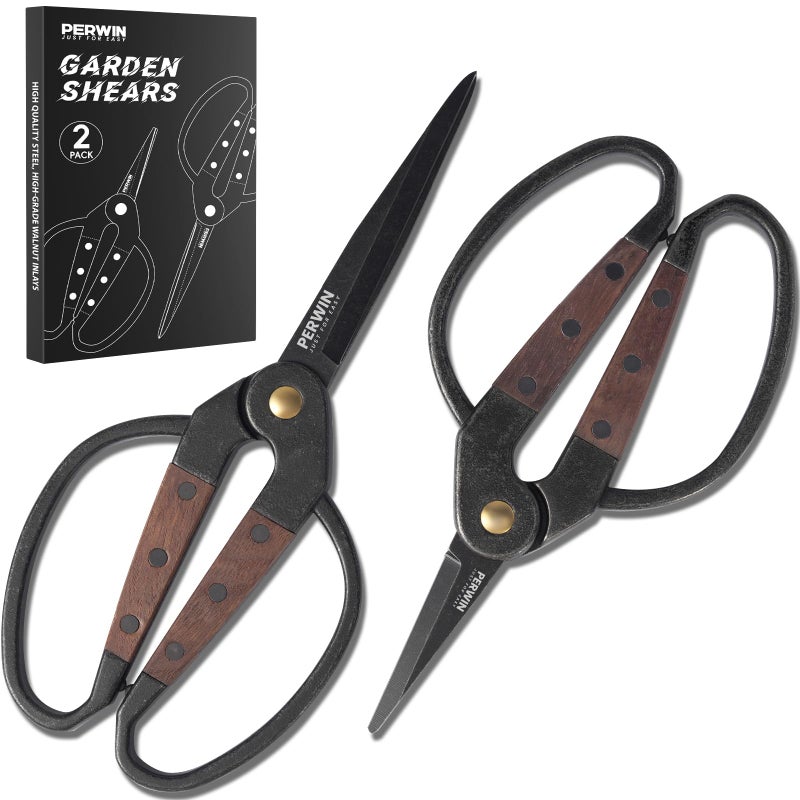 PERWIN Garden Flower Bonsai Scissors 2 Pcs Walnut Wide Handles Pruning Gardening Scissors Floral Shears for Gardening,Succulent Harvest, and Precision Plant Trimming Care - Image 1