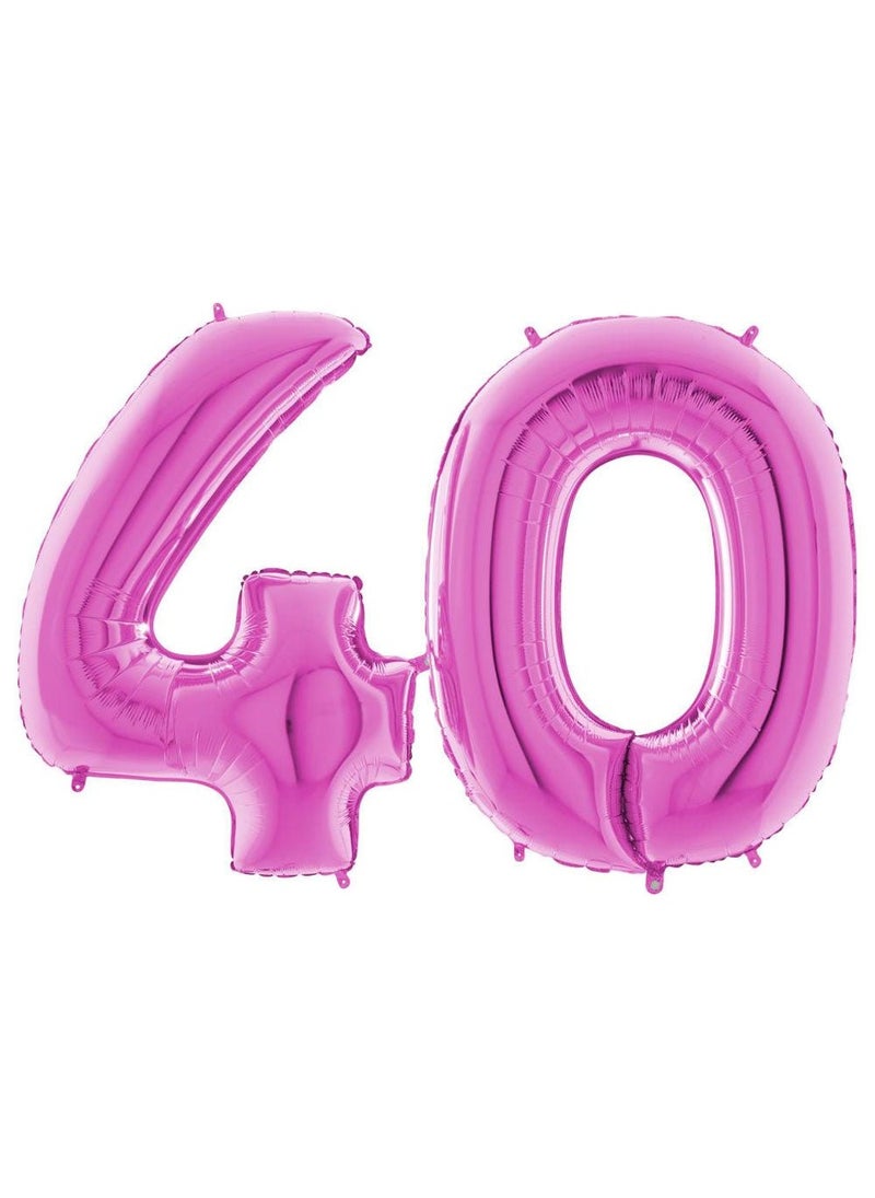 مجموعة بالونات عيد ميلاد رقم 40 من رقائق الألومنيوم باللون الوردي 100 سم