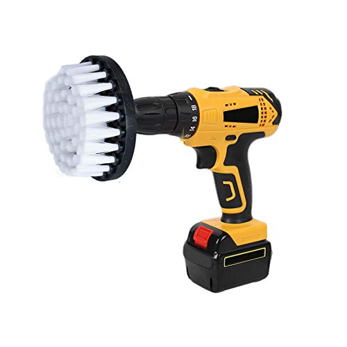 HIFROM Drill Brush - 4 inch Power Drill Attachment Soft Bristle White Quick Change Shaft Scrub Cleaning Brush for Carpet, Upholstery, Leather, Glass (White) - Image 1