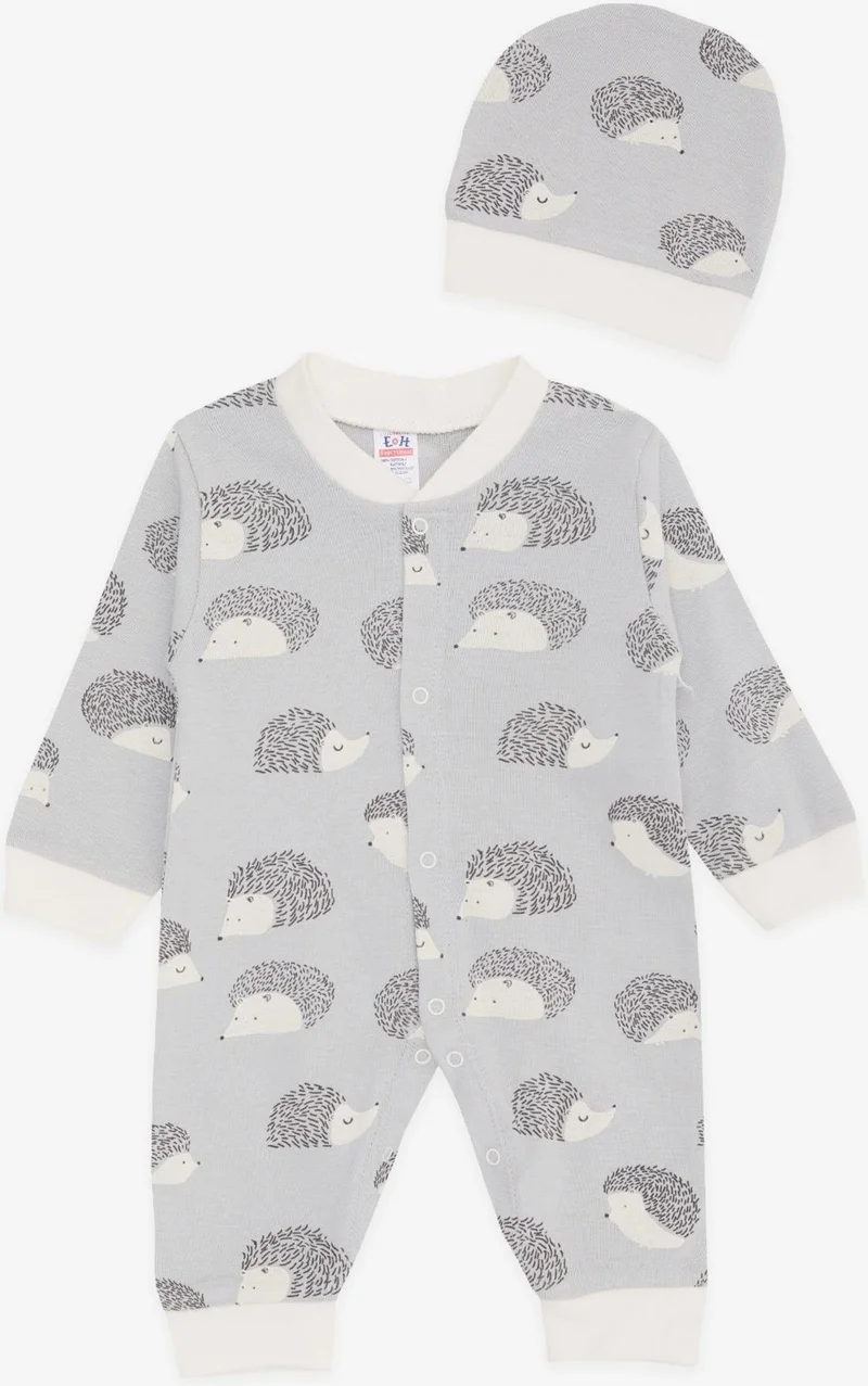 Breeze Baby Boy Rompers Cute Hedgehog Patterned 0-3 Months-6 Months, Gray
