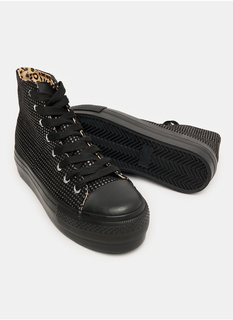 DejaVu - Lace Closure High Top Sneakers With Silver Dots Allover - Image 1